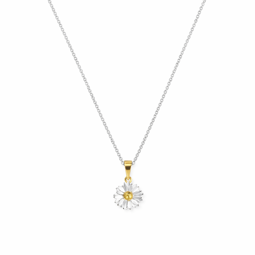 Silver and Yellow-Gold Daisy Flower Pendant