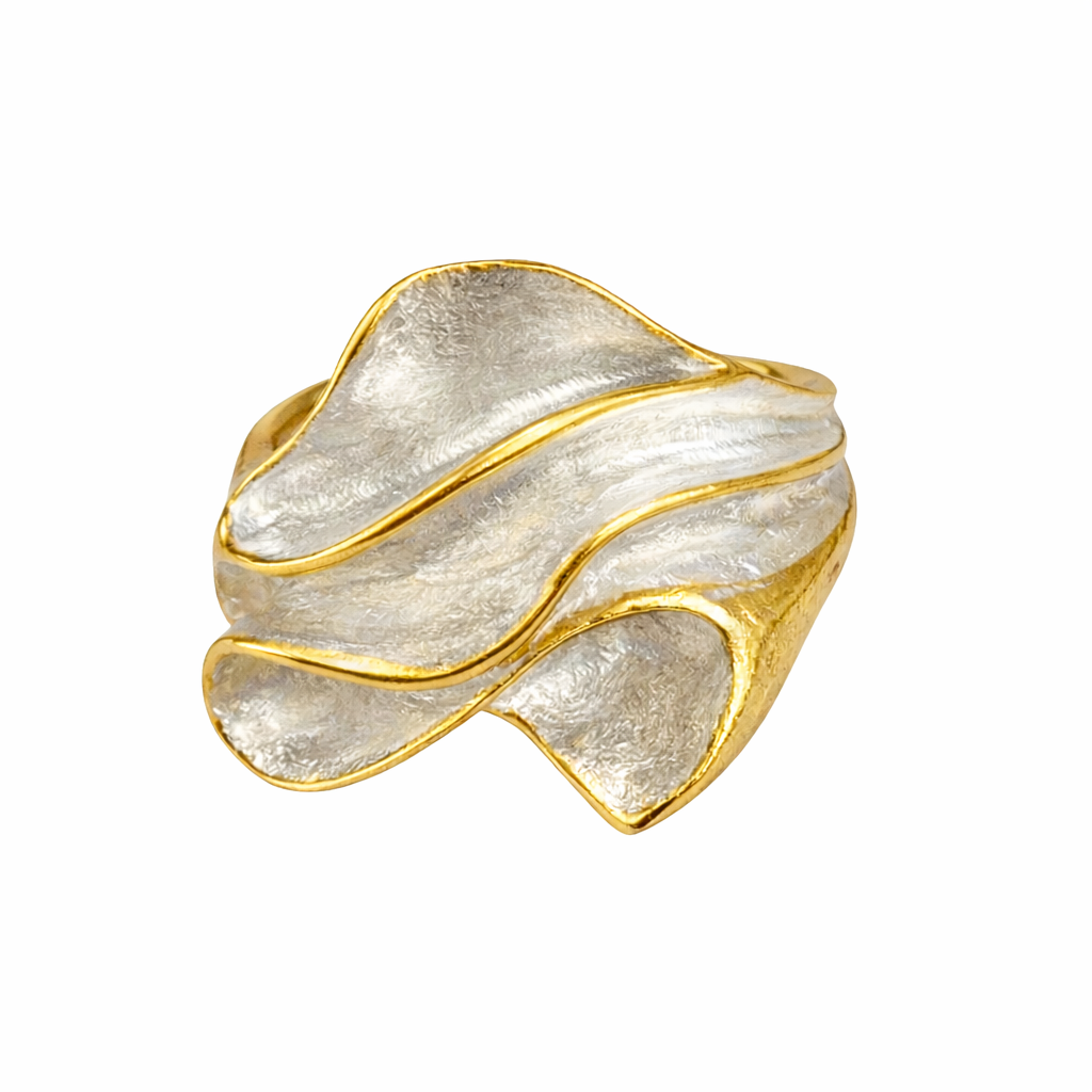 Yellow-Gold and Silver Wave with sandblast Ring