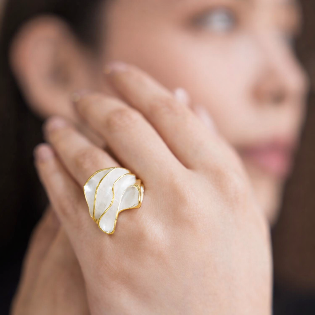 Yellow-Gold and Silver Wave with sandblast Ring