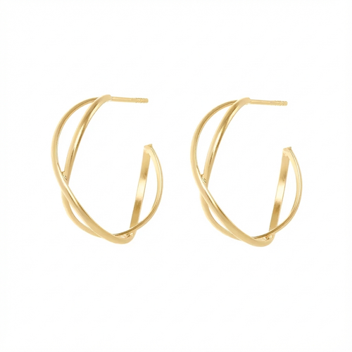 Yellow-Gold Crossover Hoop Stud Earrings