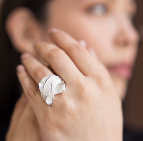 Silver Wave With Sandblast Finish Ring