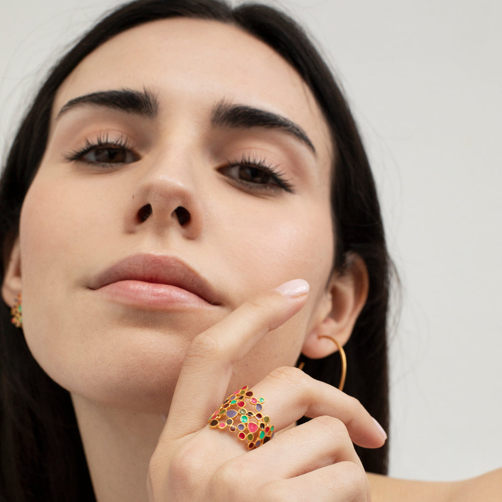 JOIDART - CANDY COLOURS- Yellow-Gold with Enamel Dots Ring