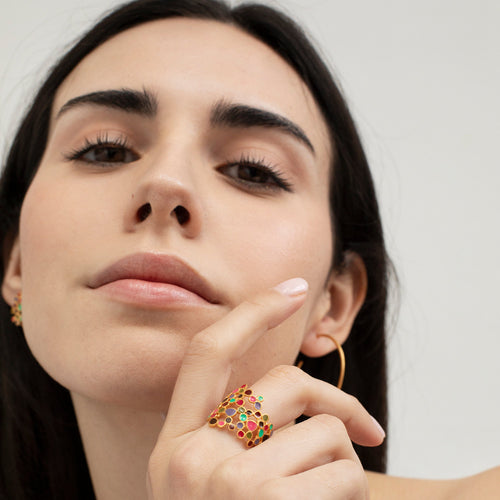 JOIDART - CANDY COLOURS- Yellow-Gold with Enamel Dots Ring