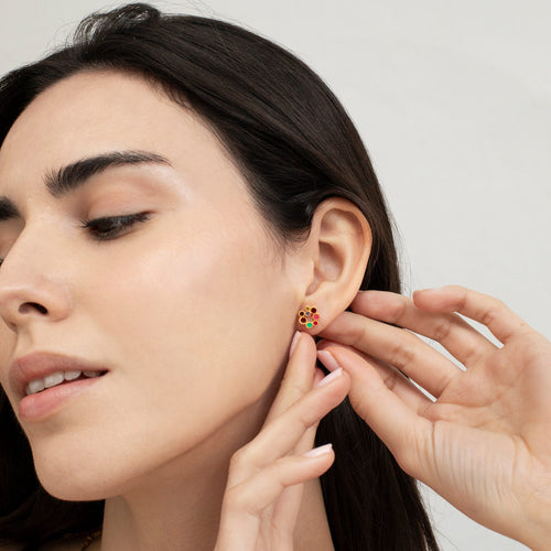 JOIDART-CANDY COLOURS- Small Red Dot Enamel Stud Earrings