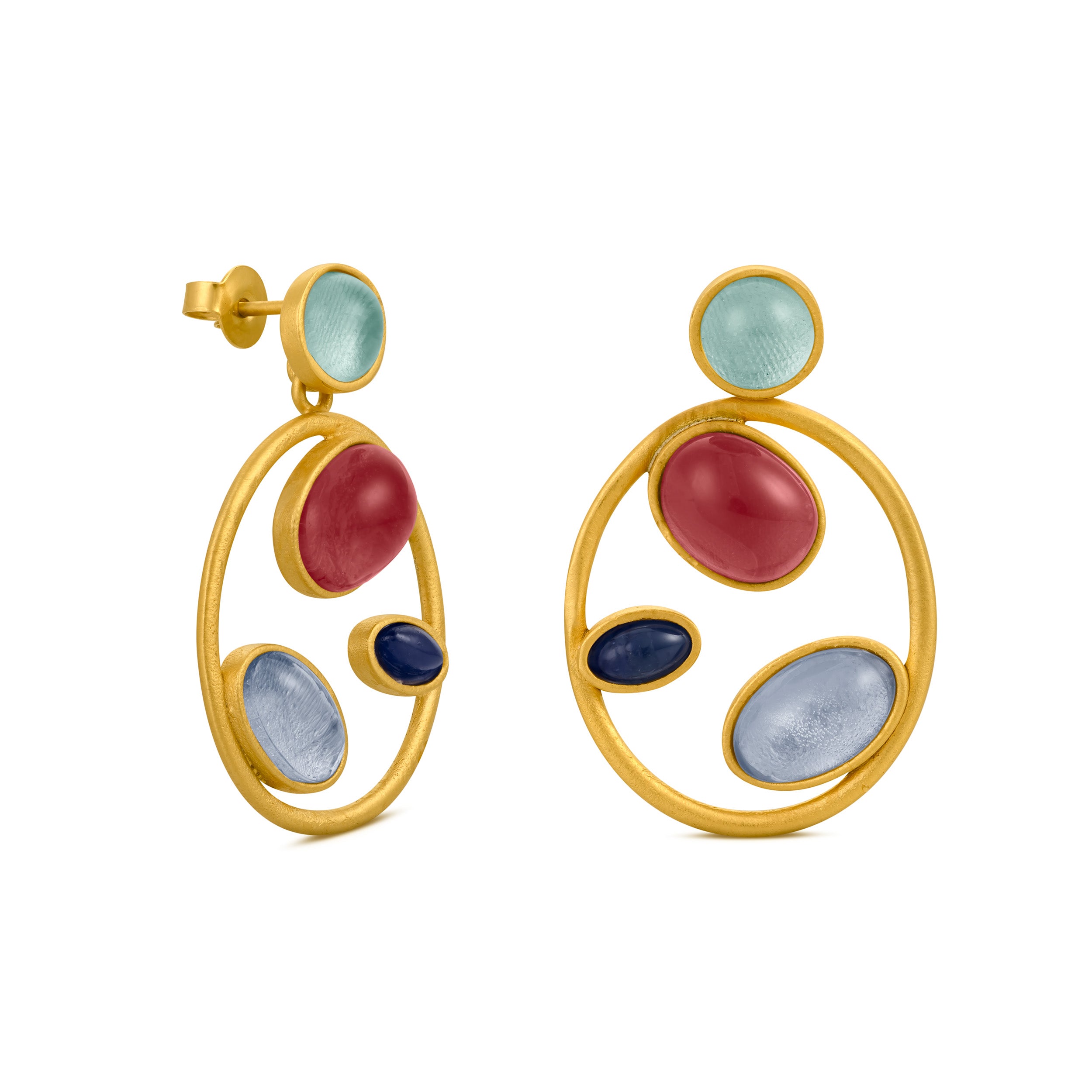 JOIDART-ALEGRIA- Yellow-Gold Medium Oval with murano Crystals + Green Stud Earrings