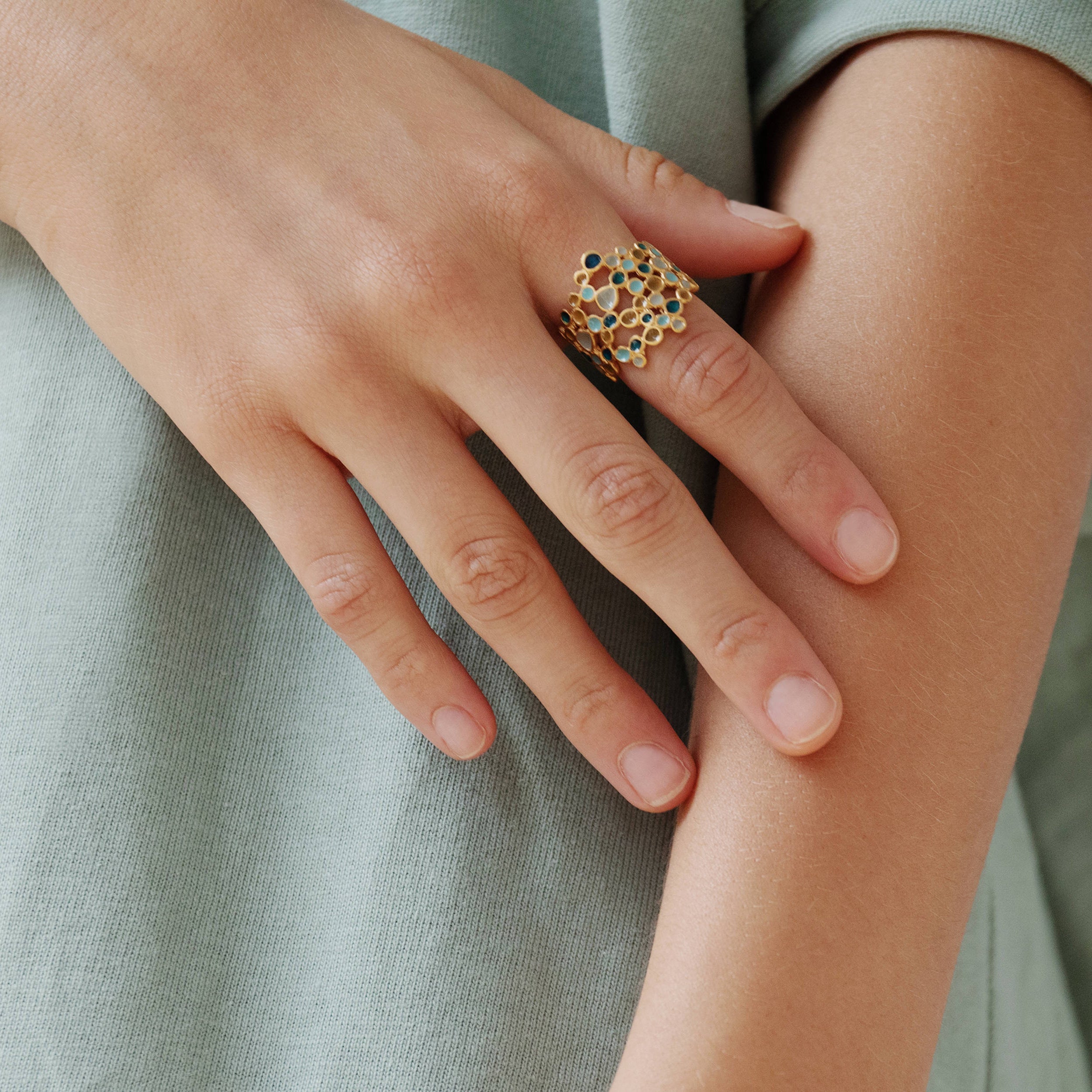 JOIDART - CANDY MOON- Yellow-Gold with Enamel Dots Band Ring
