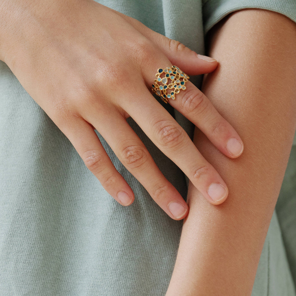 JOIDART - CANDY MOON- Yellow-Gold with Enamel Dots Band Ring