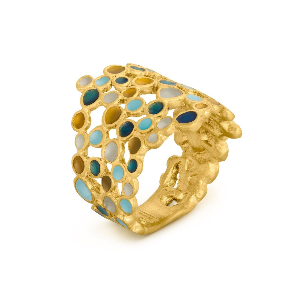 JOIDART - CANDY MOON- Yellow-Gold with Enamel Dots Band Ring