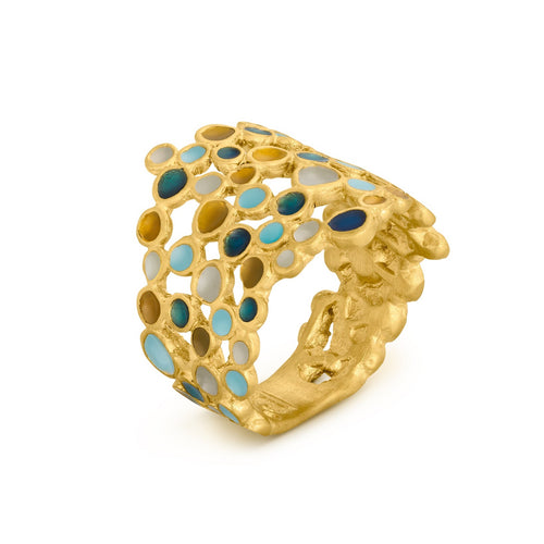 JOIDART - CANDY MOON- Yellow-Gold with Enamel Dots Band Ring