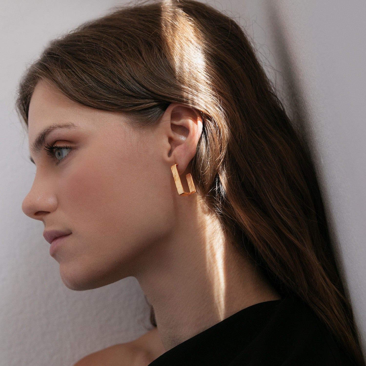 JOIDART-LIGNIS- Large Open Yellow-Gold Rectangle Earrings