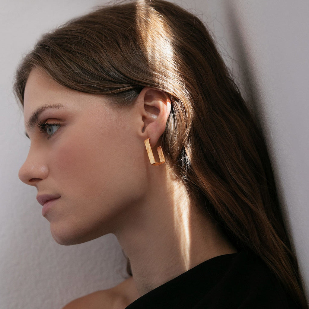 JOIDART-LIGNIS- Large Open Yellow-Gold Rectangle Earrings