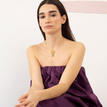 Load image into Gallery viewer, JOIDART-COLLAGE- Yellow-Gold Oval + Green rectangle Enamel on round wire Necklace