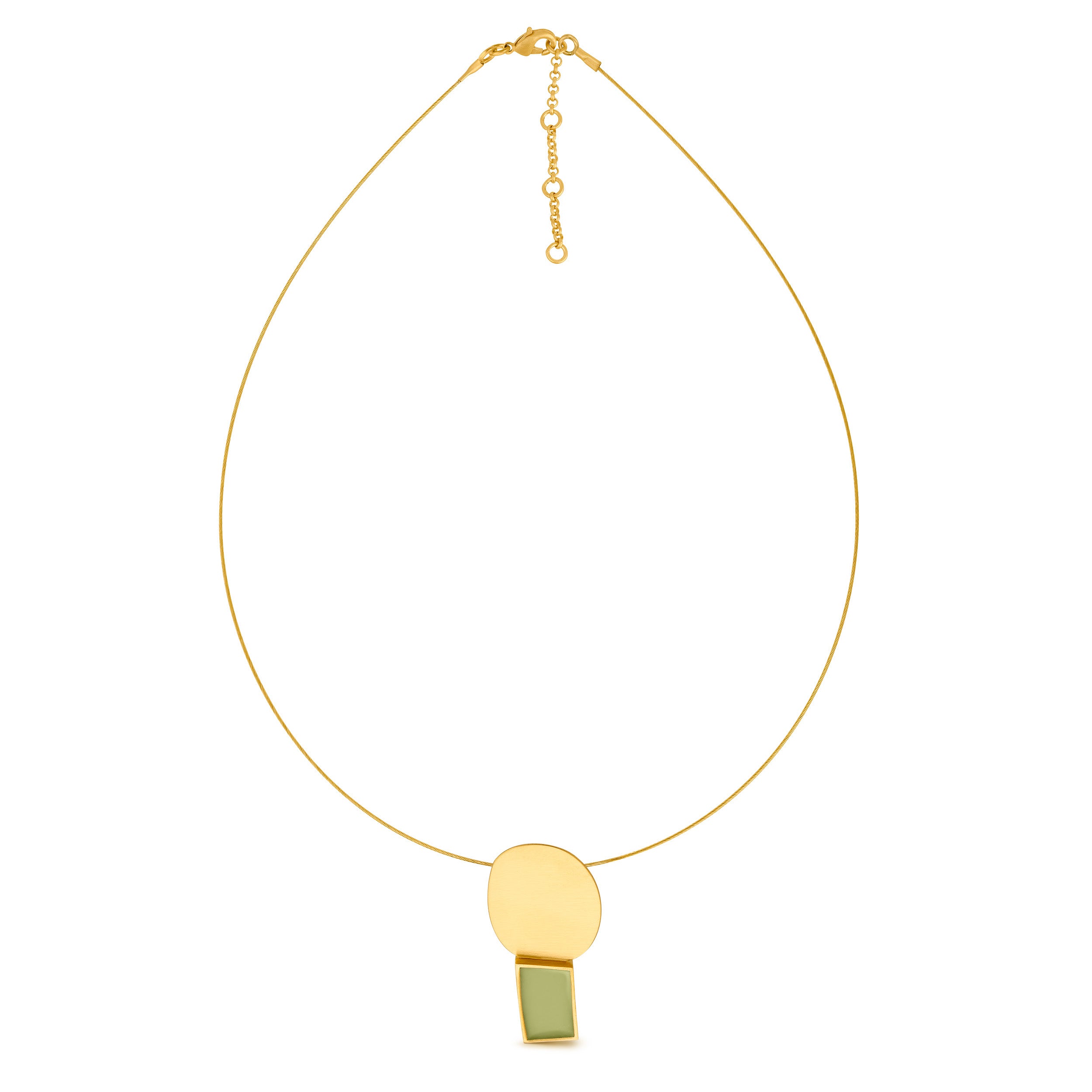JOIDART-COLLAGE- Yellow-Gold Oval + Green rectangle Enamel on round wire Necklace