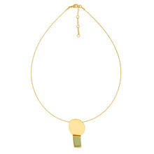 Load image into Gallery viewer, JOIDART-COLLAGE- Yellow-Gold Oval + Green rectangle Enamel on round wire Necklace