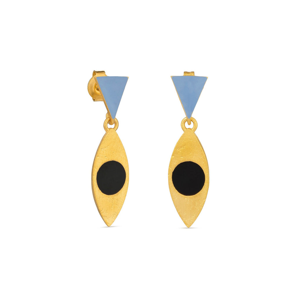 JOIDART-SOMNI-YG- Blue Triangle with Oval Shape Stud Earrings