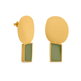 JOIDART-COLLAGE- YG Big circle + square Green Enamel Earrings