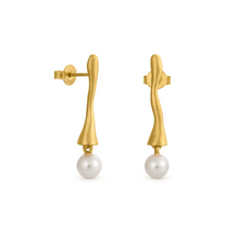 Load image into Gallery viewer, JOIDART-ECLAT- YG Elongated Earrings with Murano Glass Pearl