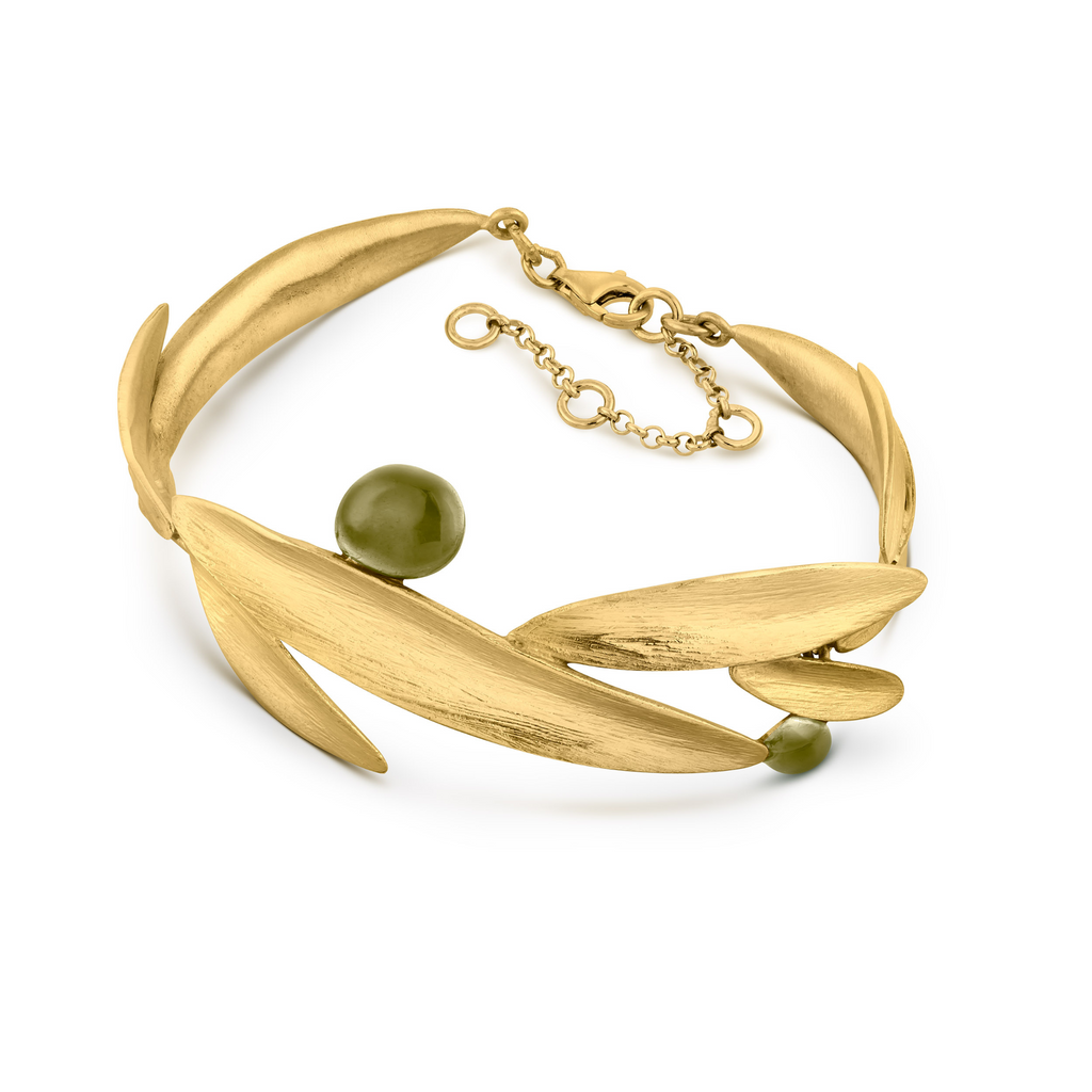 JOIDART-OLIVIA-YG Leaves with Green Enamel Bangle