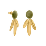 JOIDART-OLIVIA-YG Stud Leaves with Green Enamel Earrings