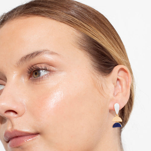 JOIDART-SOMNI-YG-White Drop and Blue Semi-Circle Stud Earrings