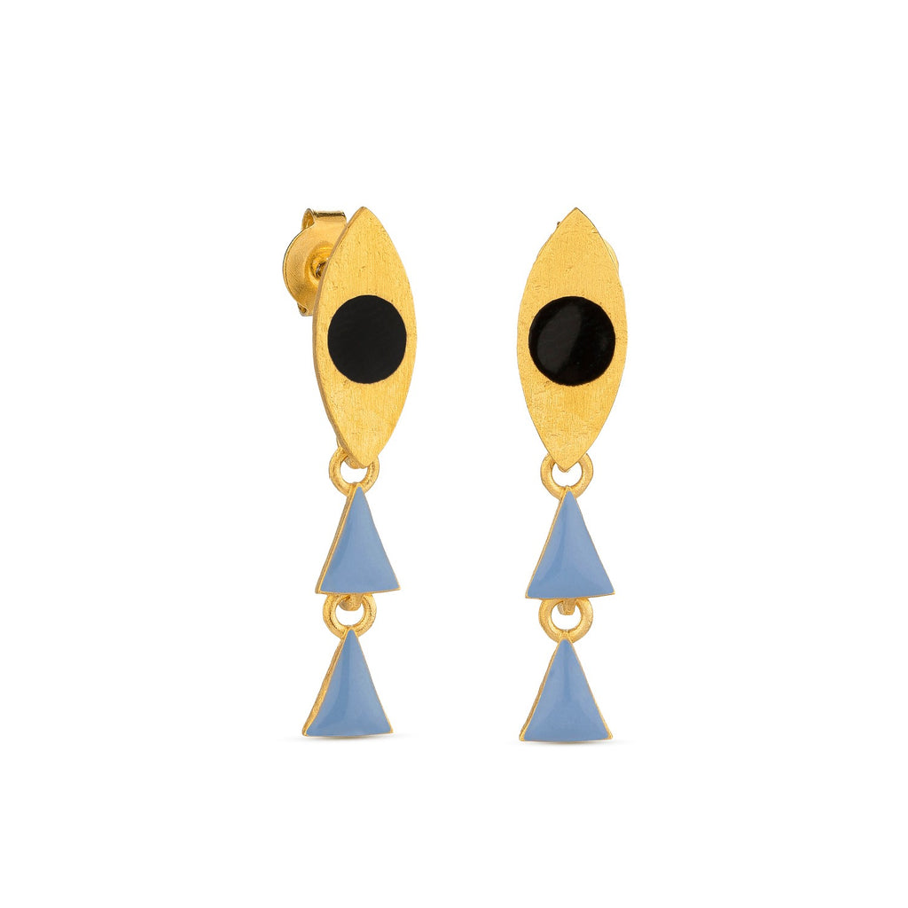 JOIDART-SOMNI- YG Oval with 2 Blue Triangles Stud Earrings