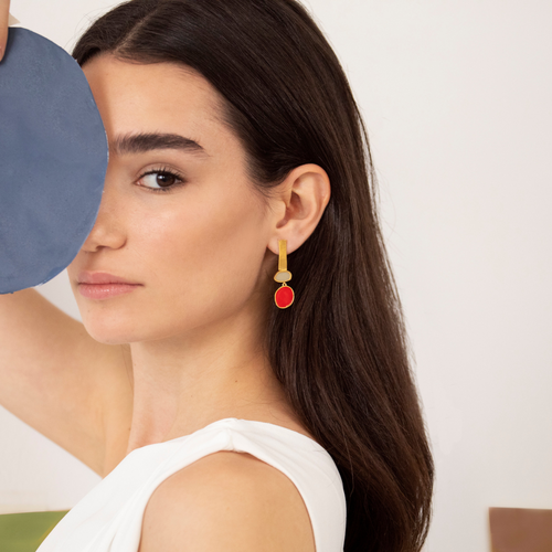 JOIDART-COLLAGE- YG Red and Green Circles Stud Earrings