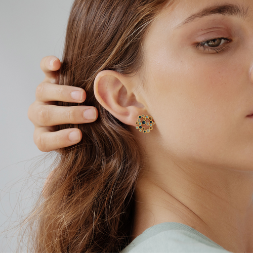 JOIDART-CANDY MOON-Blue Dot Enamel Full Circle Stud Earrings