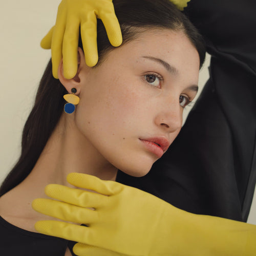 JOIDART-MIRÓ- YG 3 Circles Blue Stud Earrings