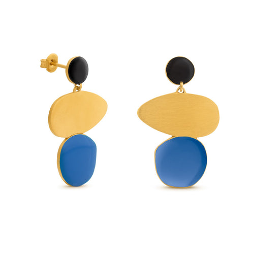 JOIDART-MIRÓ- YG 3 Circles Blue Stud Earrings