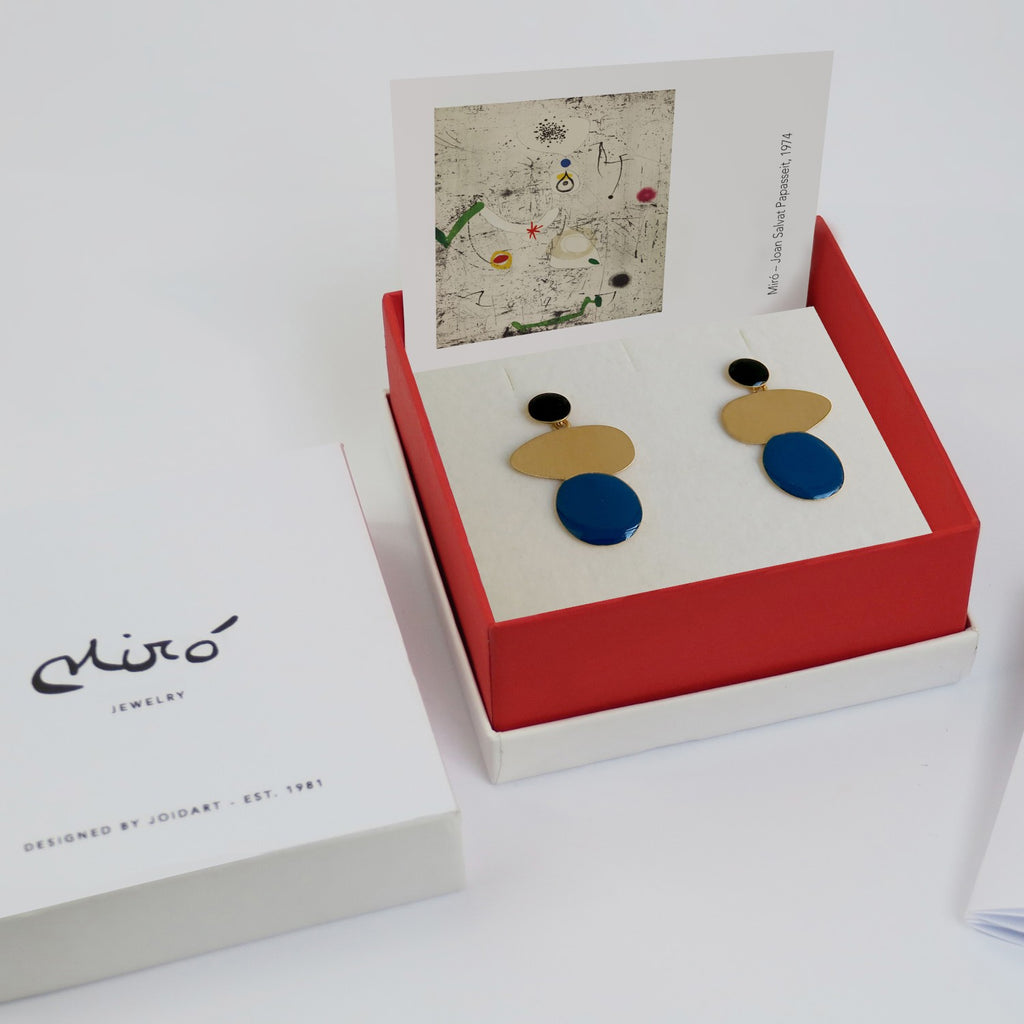 JOIDART-MIRÓ- YG 3 Circles Blue Stud Earrings