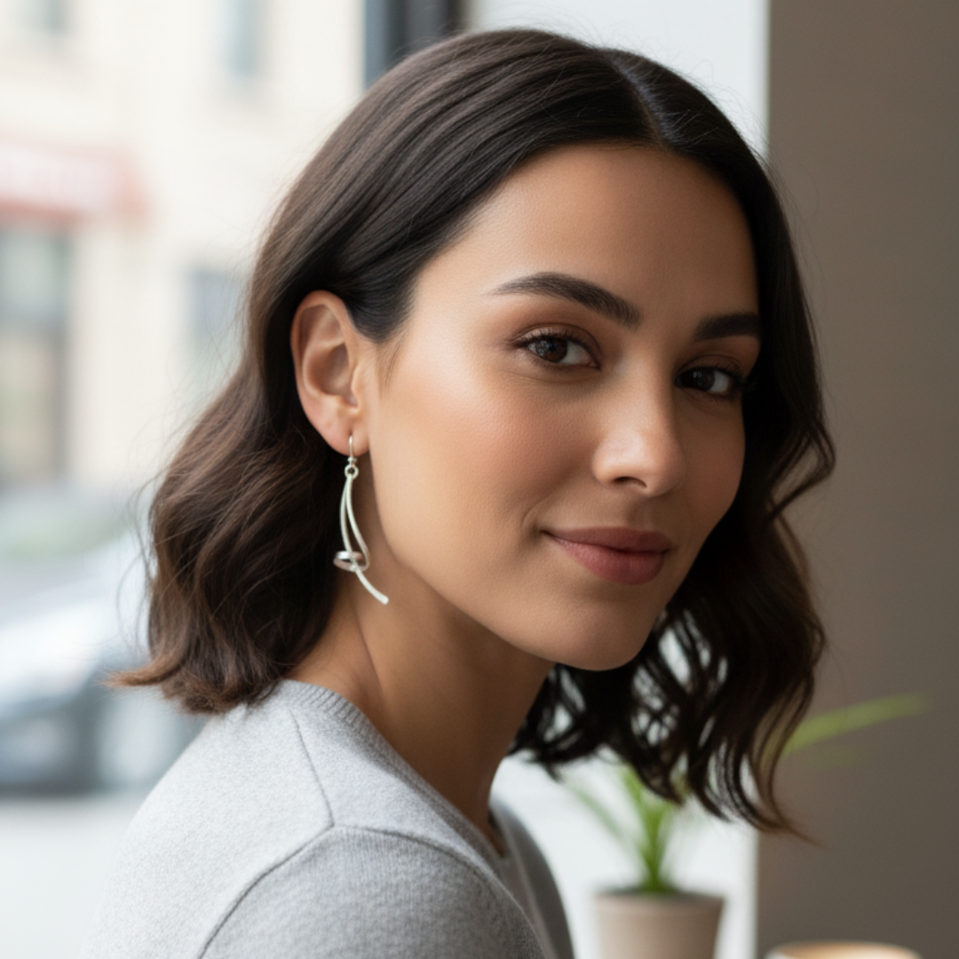 Silver Stick and Twist Earrings