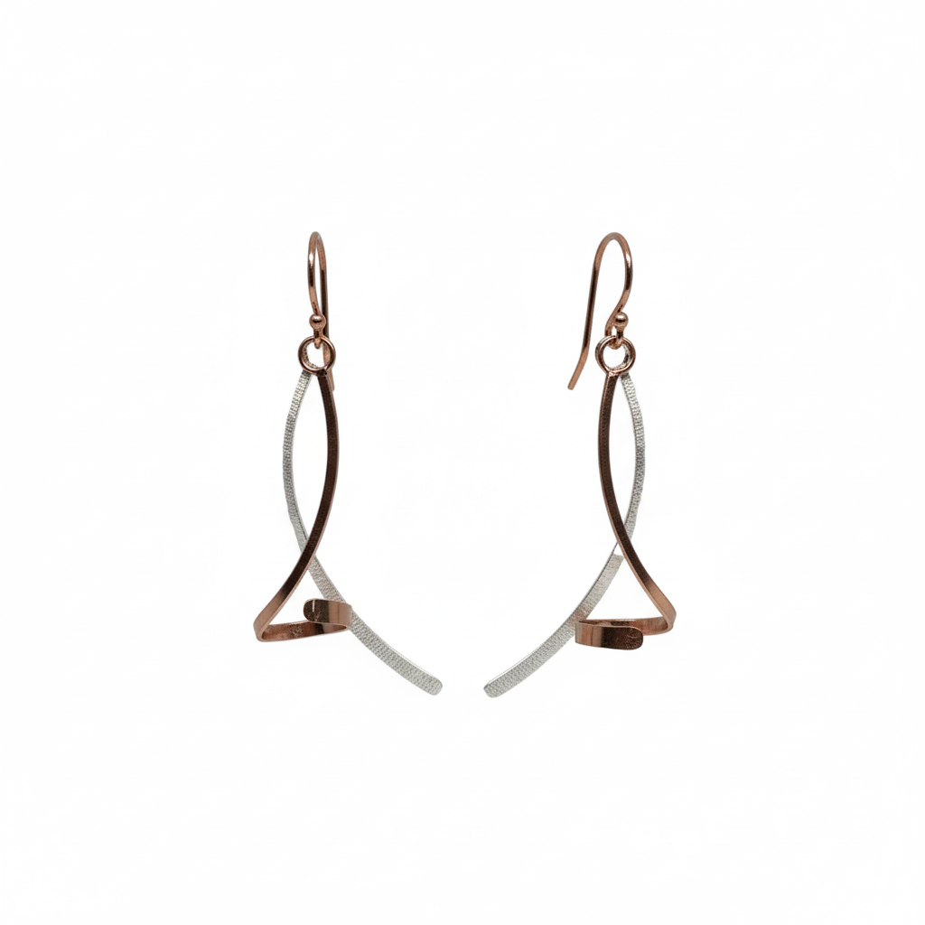 Silver and Rose-Gold Stick and Twist Earrings