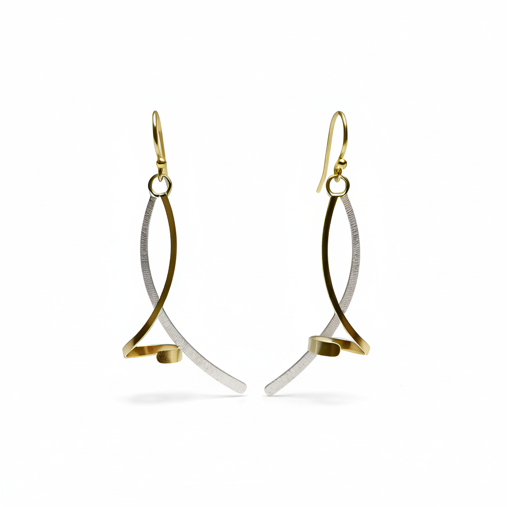 Silver and Yellow-Gold Stick and Twist Earrings