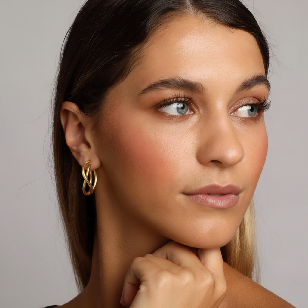 Yellow-Gold Crossover Hoop Stud Earrings