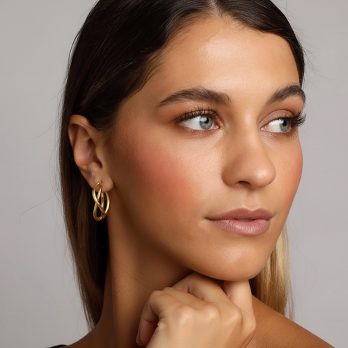 Yellow-Gold Crossover Hoop Stud Earrings