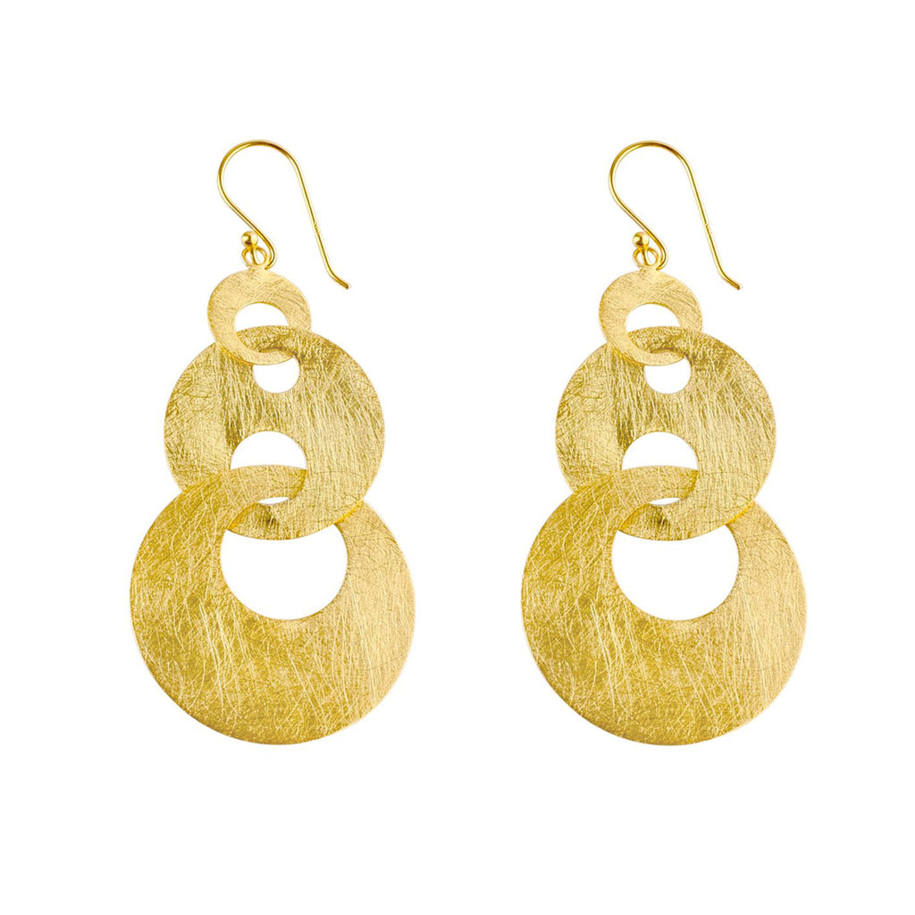 Yellow-Gold Linked Triple Hoop Dangle Earrings