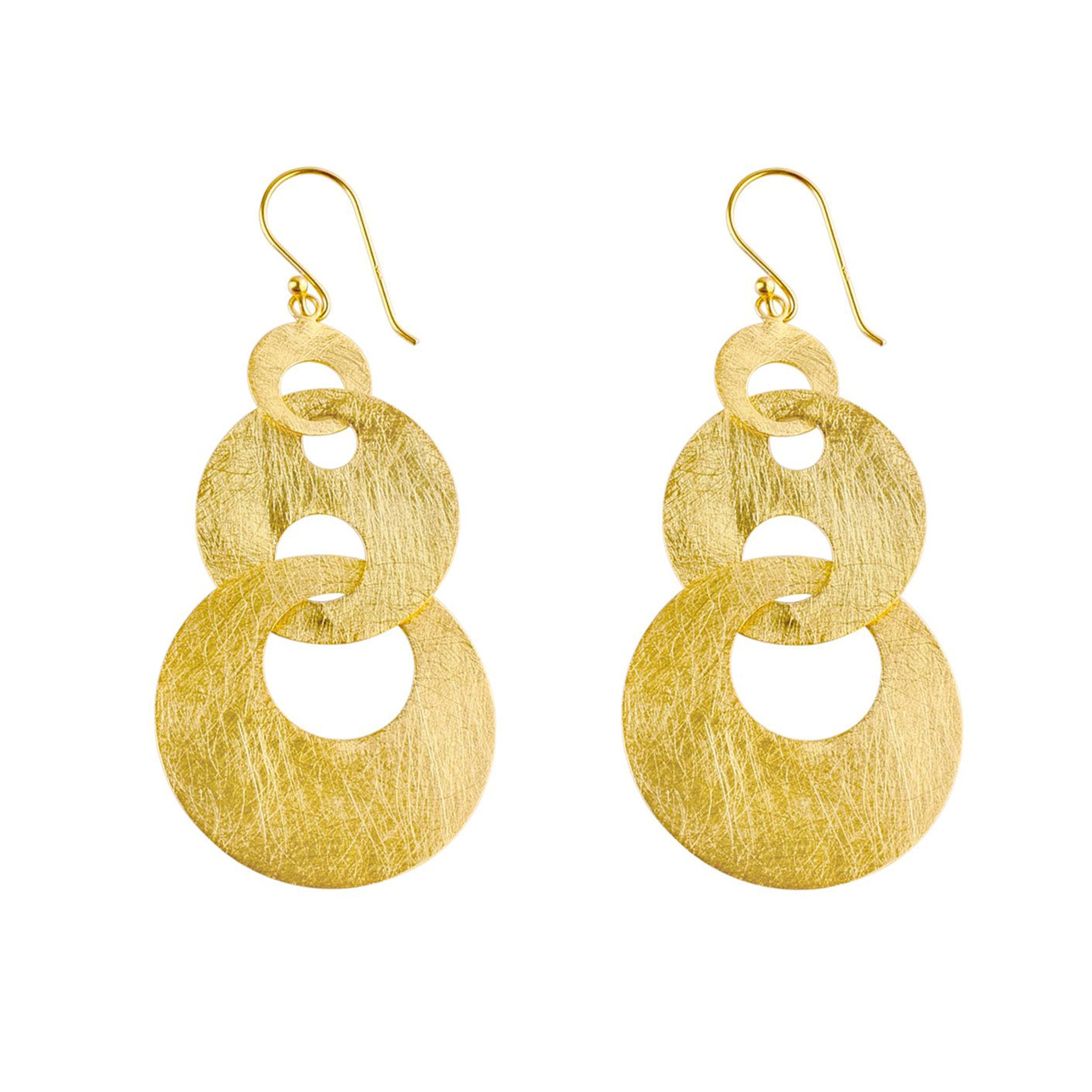 Yellow-Gold Linked Triple Hoop Dangle Earrings