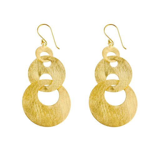 Yellow-Gold Linked Triple Hoop Dangle Earrings