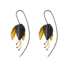 Load image into Gallery viewer, Black and Yellow-Gold Large Fuchsia Flower Earrings