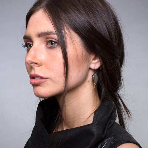 Black and Yellow-Gold Large Fuchsia Flower Earrings