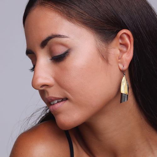 Black and Yellow-Gold Two Leaves Earrings