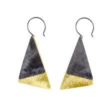 Load image into Gallery viewer, Black and Yellow-Gold Two Plain Triangles Earrings