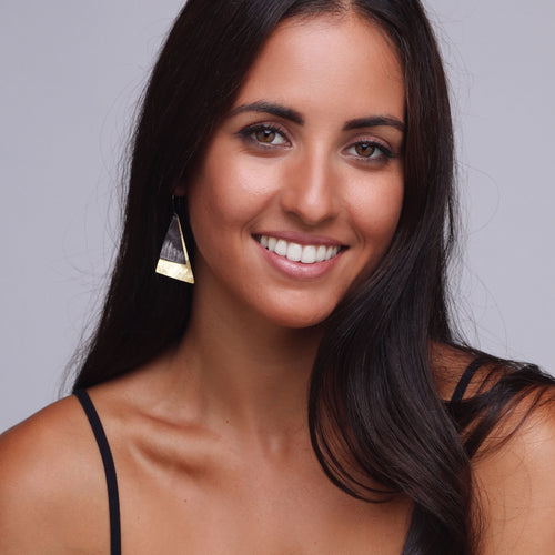 Black and Yellow-Gold Two Plain Triangles Earrings