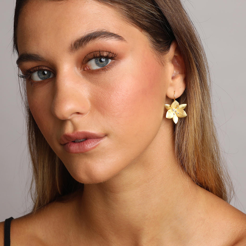 Yellow-Gold and Silver Grass Lily Flower Earrings
