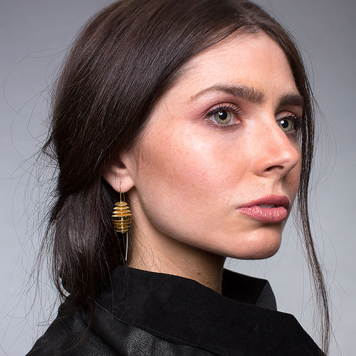 Yellow-Gold Bee Hive Earrings