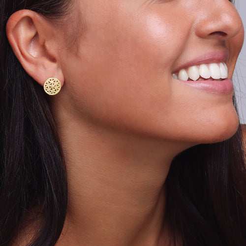 Yellow-Gold Circular Stud Earrings