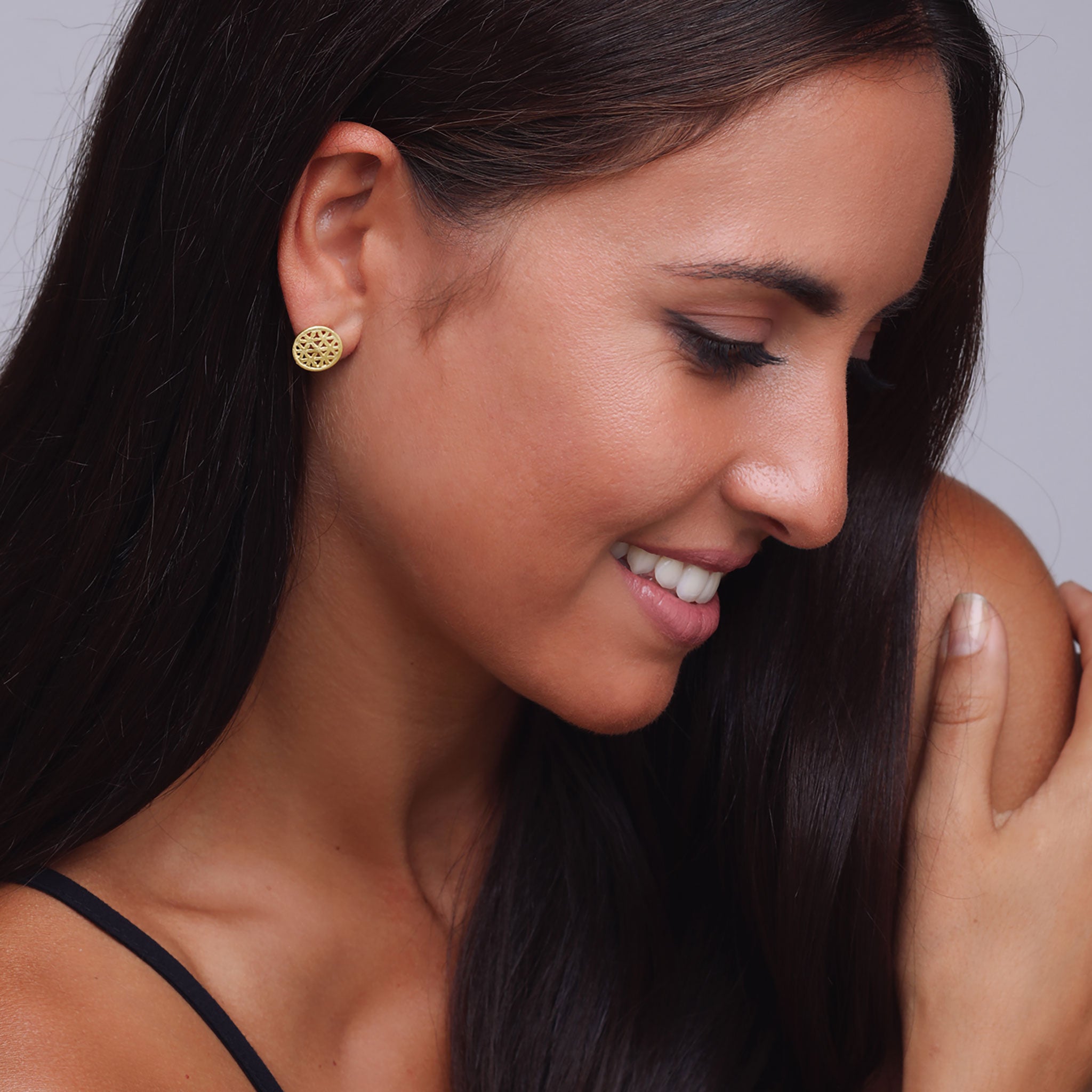 Yellow-Gold Circular Stud Earrings