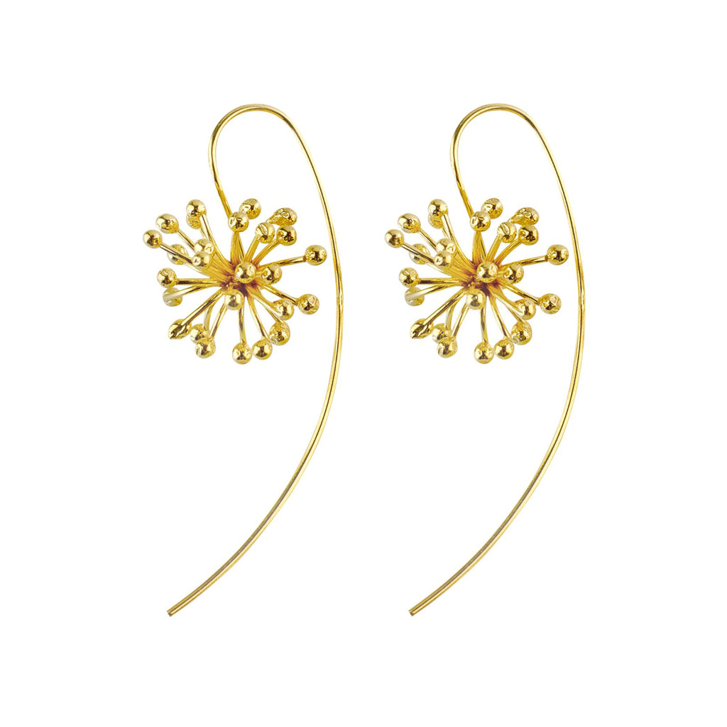 Yellow-Gold Clover Flower with a Long Back Earrings