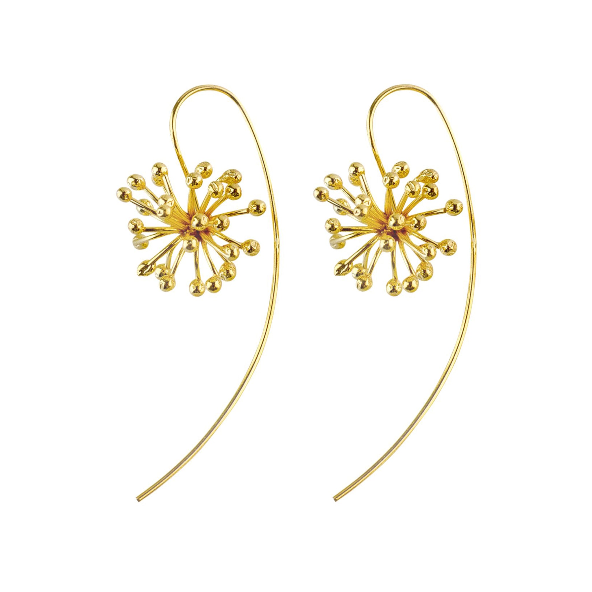 Yellow-Gold Clover Flower with a Long Back Earrings