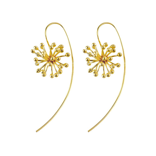 Yellow-Gold Clover Flower with a Long Back Earrings